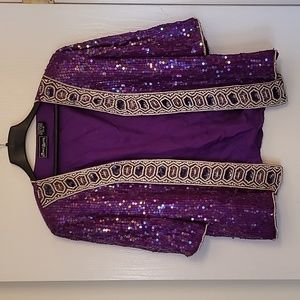 Jewel Queen Vintage 80's Women's Purple Sequin Beaded Cardigan Jacket Size Large
